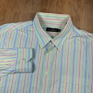 Bugatchi Uomo Long Sleeve Button Down Shirt Mens XXL Green Multicolor Striped